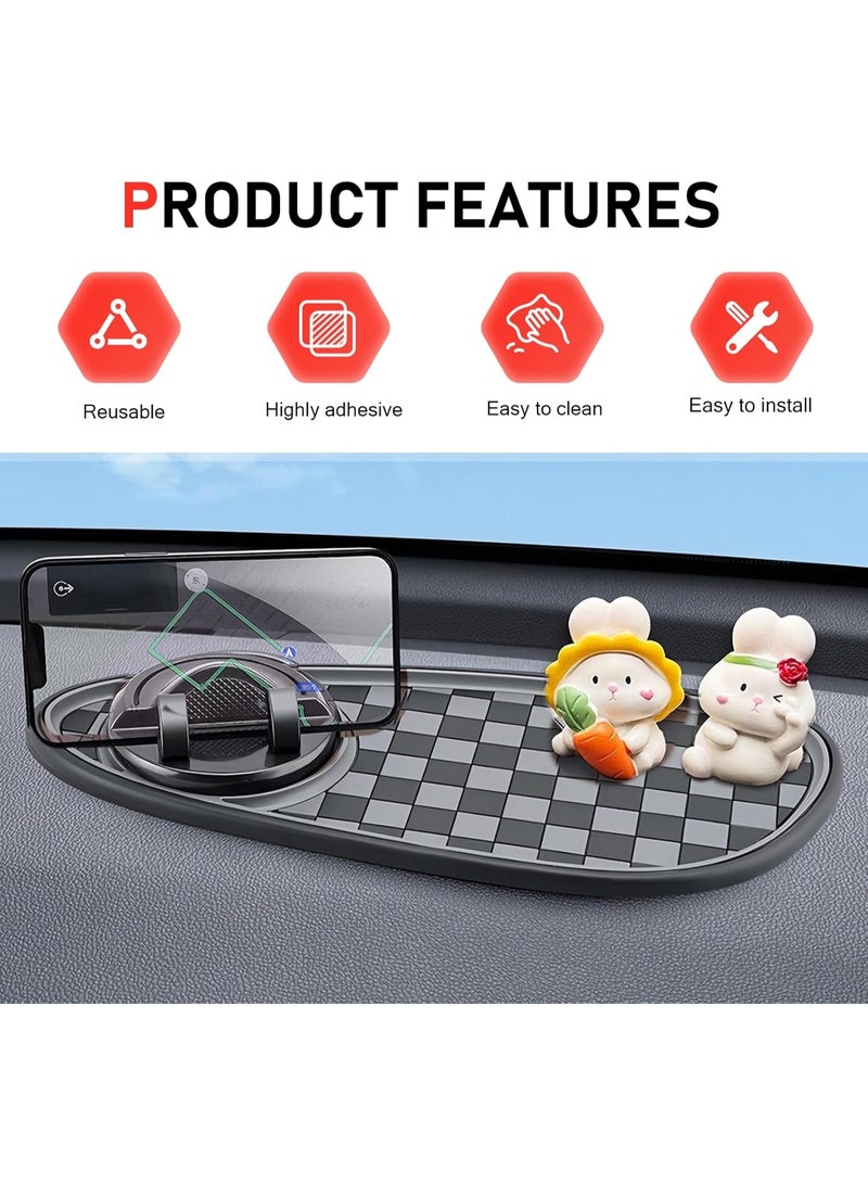 Bukela Car Dashboard Mat, 11.8" x 5.4" Anti-Slip Pad with Parking Number Sign and Rotatable Phone Holder, Large Storage Tray for Phone Card Key, Universal Multifunction Organizer for Car (Black) - Image 4